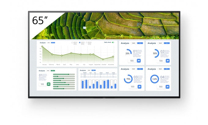 Sony FW-65BZ30L Signage Display Digital signage flat panel 165.1 cm (65") LCD Wi-Fi 440 cd/m² 4K Ultra HD Black Android 24/7